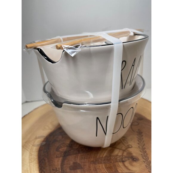 Rae Dunn Ceramic Ramen Bowl Set W/ Bamboo Chopsticks Microwave Safe NEW! - Picture 2 of 8